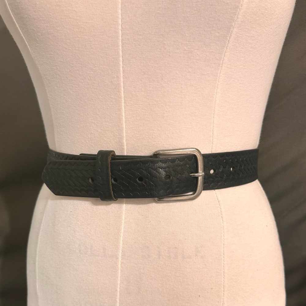 Boston Leather Belt Men's Black Embossed Tooled Hand Made Western Unisex Classic